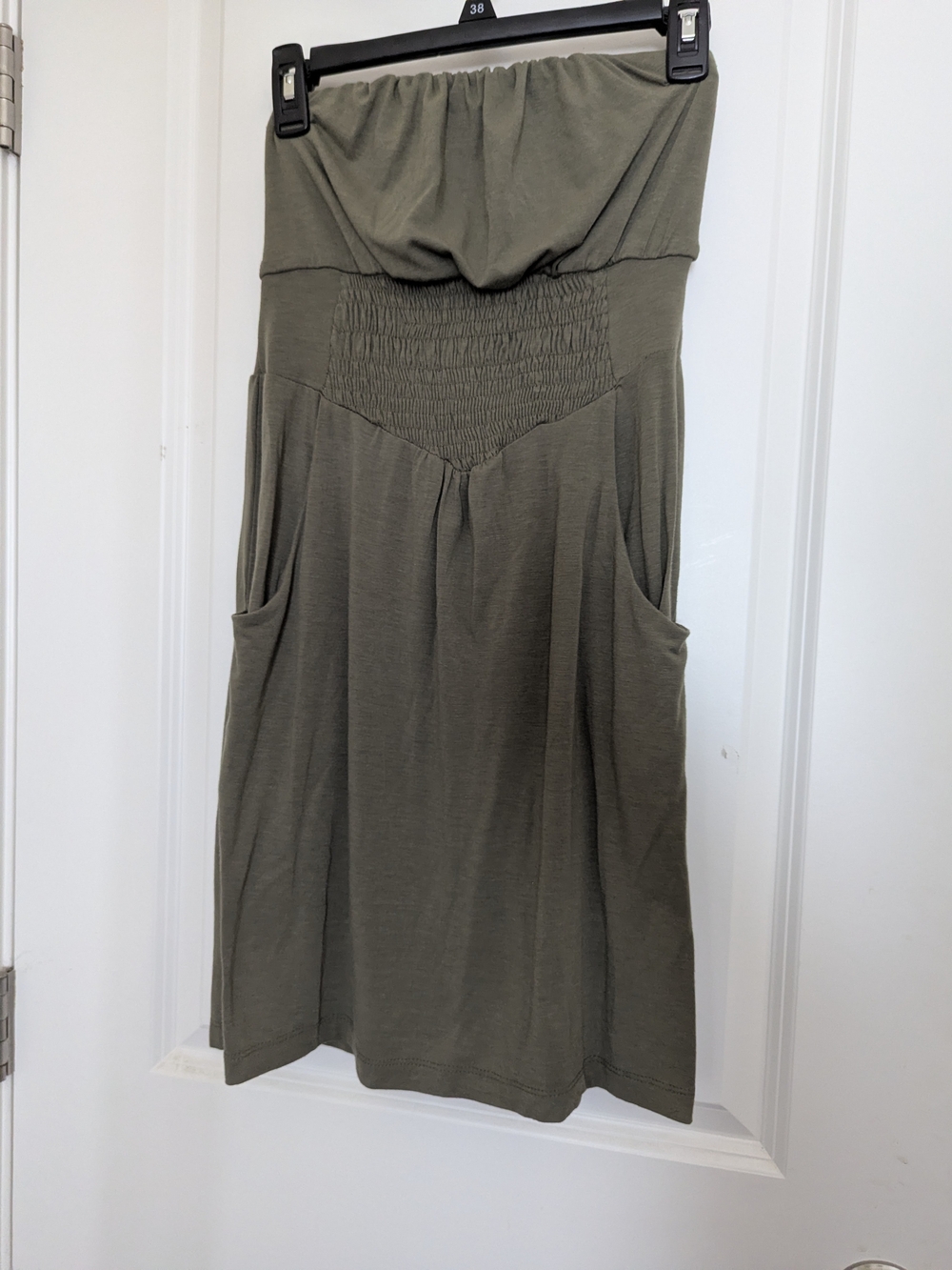 OP Olive Green Strapless Jersey Tunic with Pockets